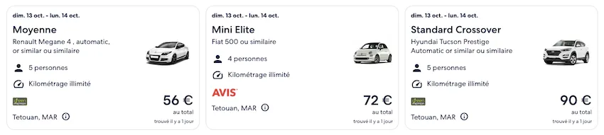 Quelques offres de location de voiture pour Chefchaouen proposées par Expedia